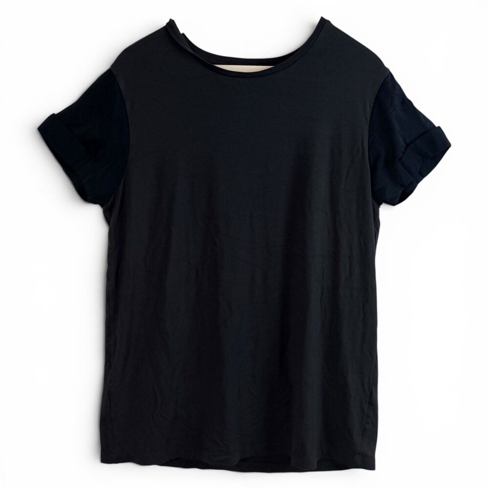 Allsaints Leila Black Luxury Tee Oversized Contrast Fabric Sleeves Us Size 4